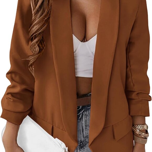 Women Blazer Polyester Business Casual Oversized Open Front Fall Jacket - Picture 1 of 5
